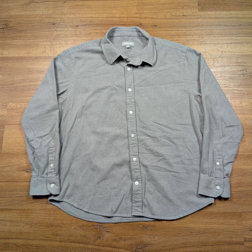 Ash & Erie Button Up Shirt Large Standard Gray Brushed Pique Long Sleeve
